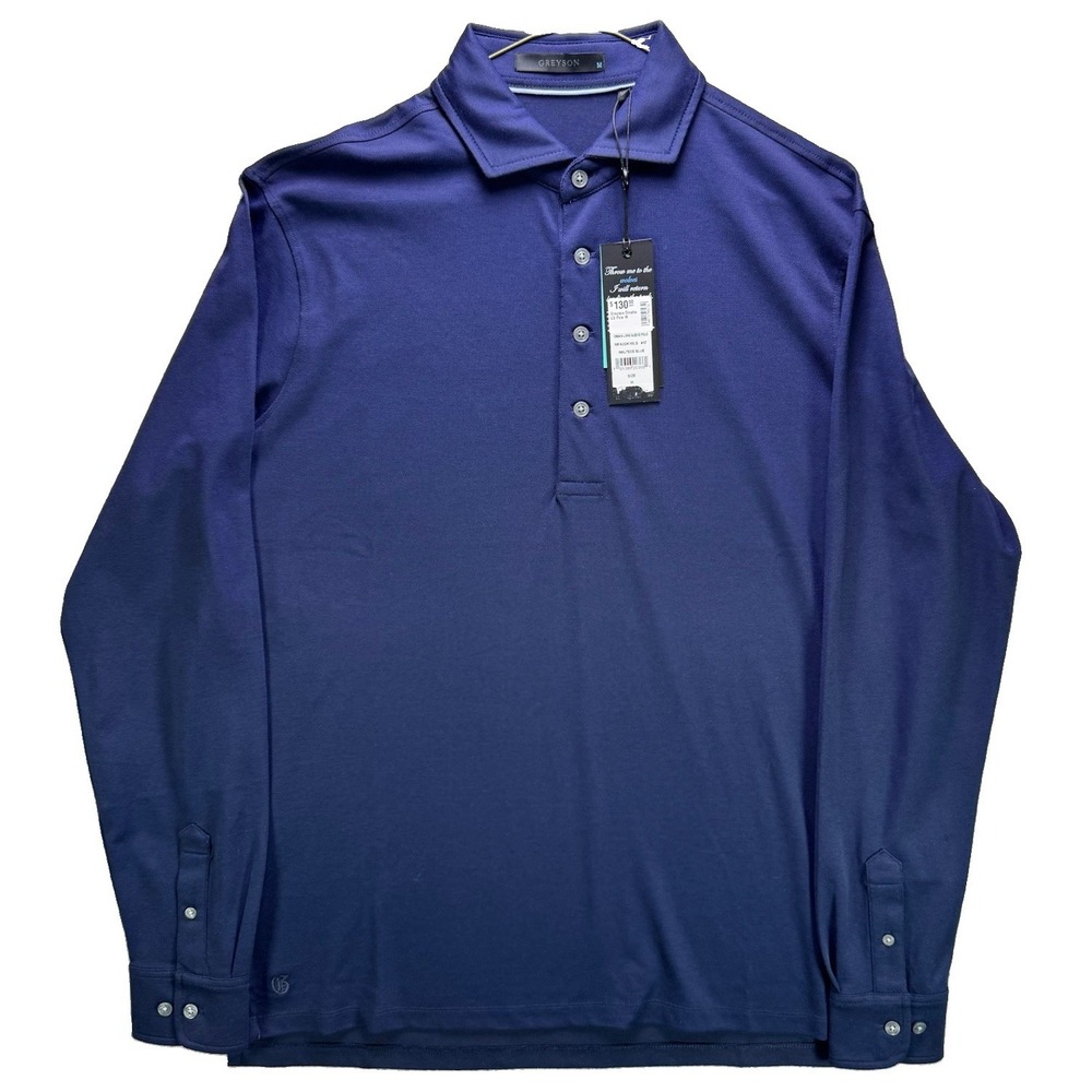 Greyson Polo Shirt Mens Medium Maltese Blue Omaha Long Sleeve Preppy Golf NWT
